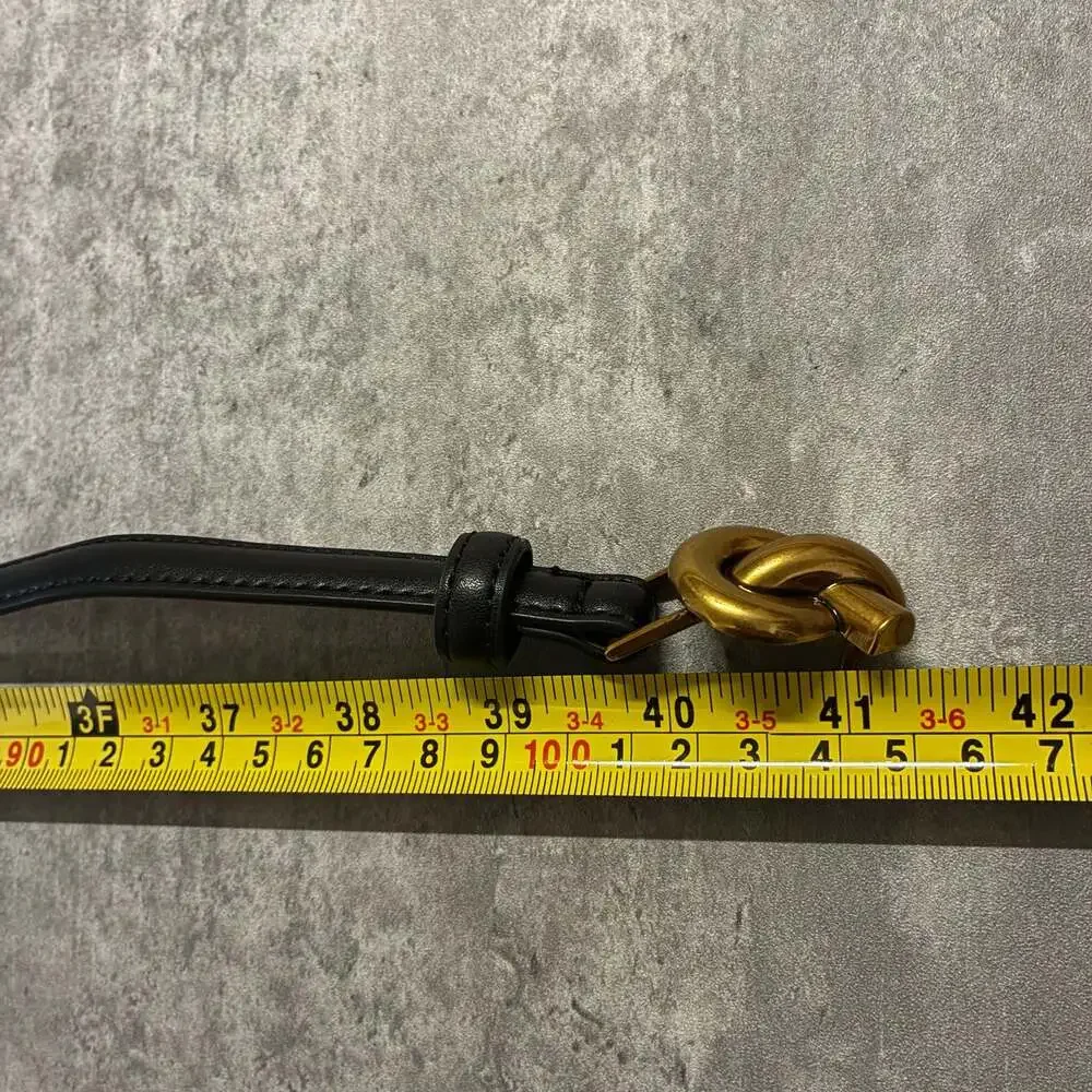 Black minimalist Slim Waist Belt with Gold tone hardware  Knot Buckle